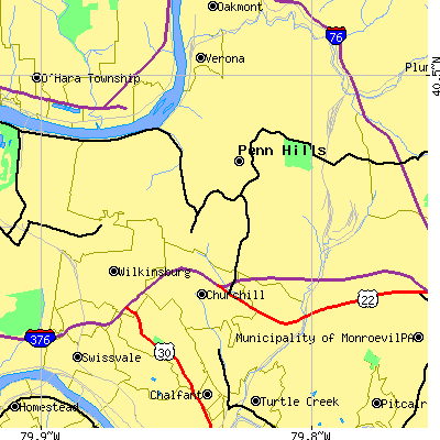 Zip code 15235 close-up map