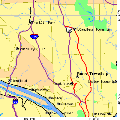 Zip code 15237 close-up map