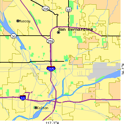 Zip code 92410 close-up map