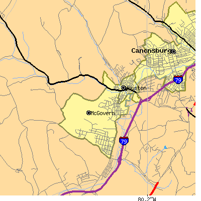 Zip code 15342 close-up map