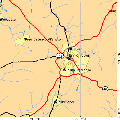 Zip code 15401 close-up map