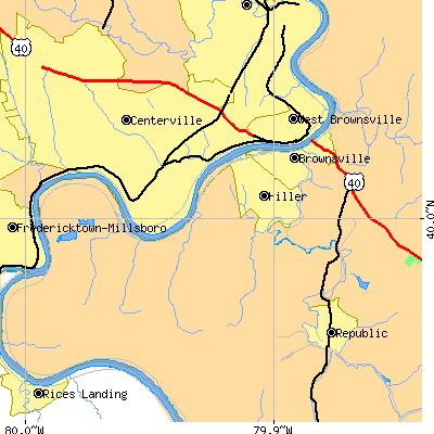 Zip code 15417 close-up map