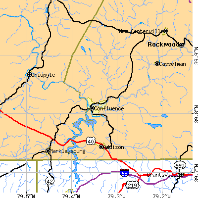 Zip code 15424 close-up map
