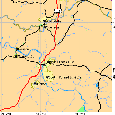 Zip code 15425 close-up map