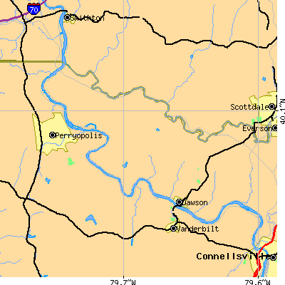 Zip code 15428 close-up map