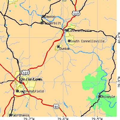 Zip code 15431 close-up map