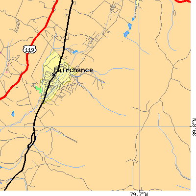 Zip code 15436 close-up map