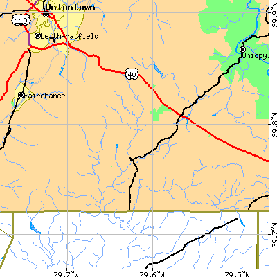 Zip code 15437 close-up map