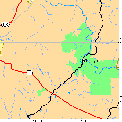 Zip code 15470 close-up map