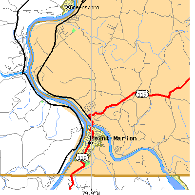 Zip code 15474 close-up map