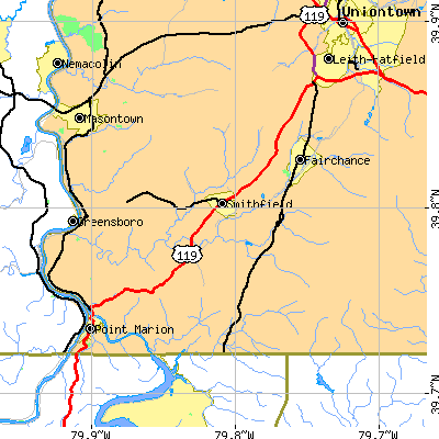 Zip code 15478 close-up map