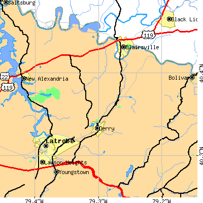 Zip code 15627 close-up map
