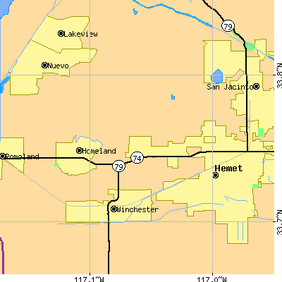 Zip code 92545 close-up map