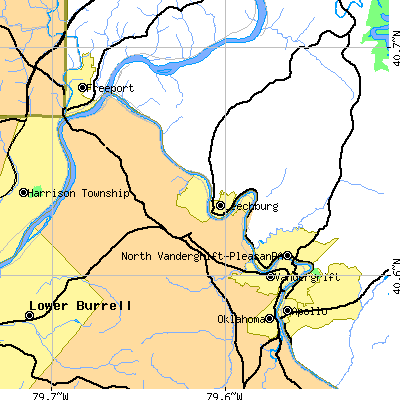 Zip code 15656 close-up map