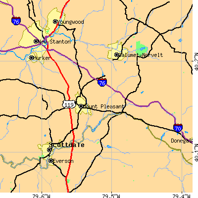 Zip code 15666 close-up map