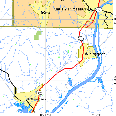 Zip code 35740 close-up map