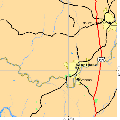 Zip code 15683 close-up map