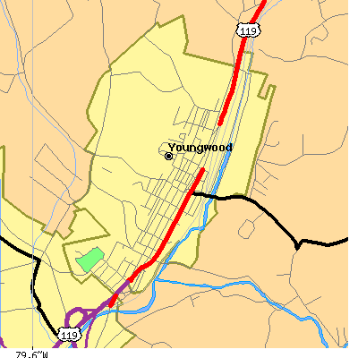 Zip code 15697 close-up map