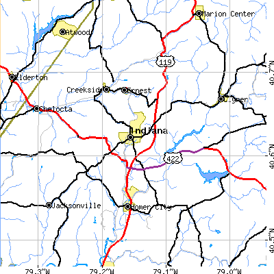 Zip code 15701 close-up map