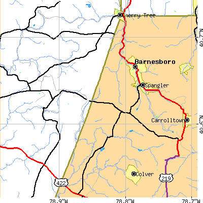 Zip code 15714 close-up map