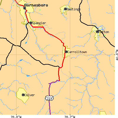 Zip code 15722 close-up map