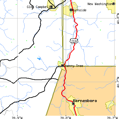 Zip code 15724 close-up map
