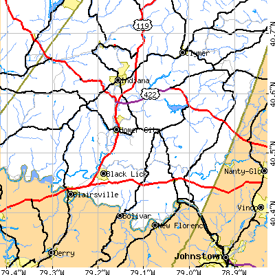 Zip code 15748 close-up map