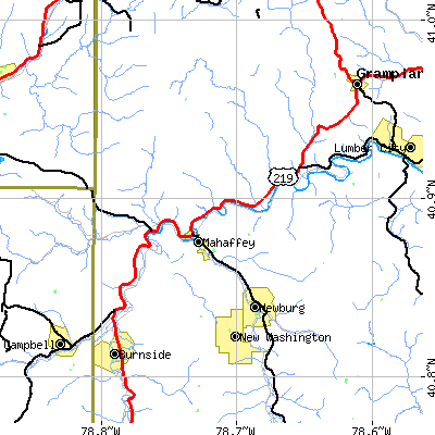 Zip code 15757 close-up map