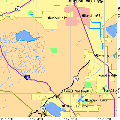 Zip code 92570 close-up map