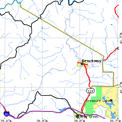Zip code 15824 close-up map