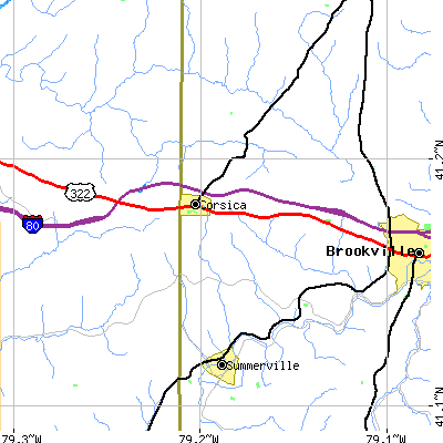 Zip code 15829 close-up map