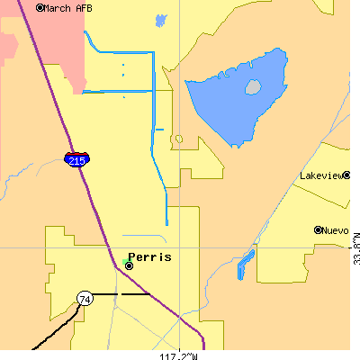 Zip code 92571 close-up map