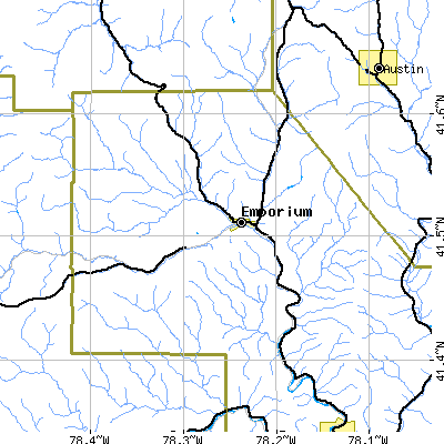 Zip code 15834 close-up map