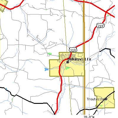 Zip code 15865 close-up map