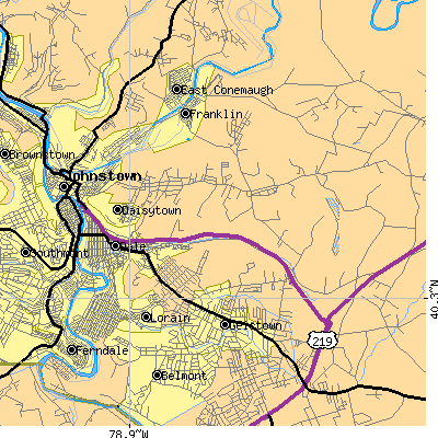 Zip code 15902 close-up map