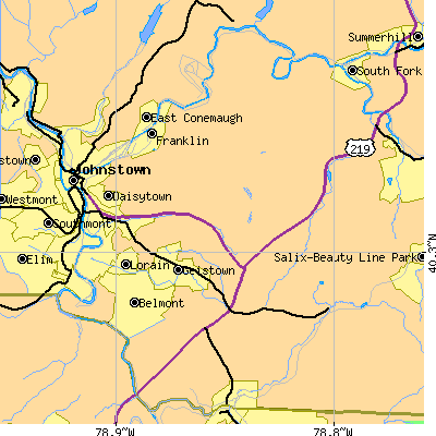 Zip code 15904 close-up map