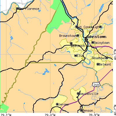 Zip code 15905 close-up map