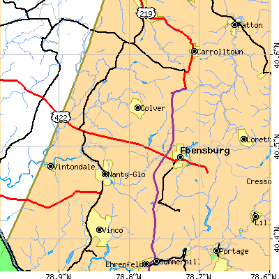 Zip code 15931 close-up map