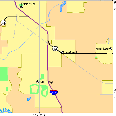 Zip code 92585 close-up map