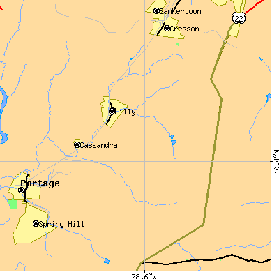 Zip code 15938 close-up map