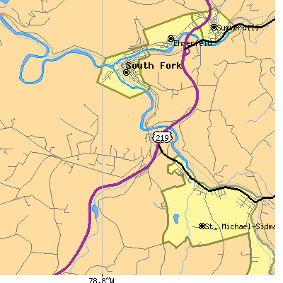 Zip code 15956 close-up map