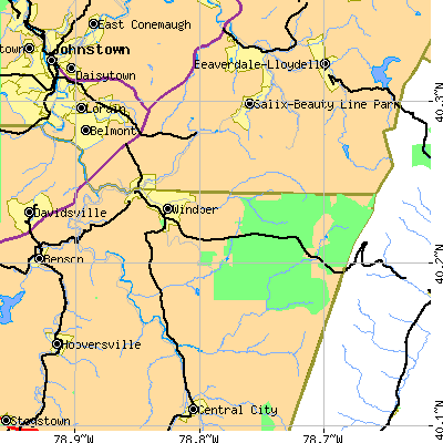 Zip code 15963 close-up map