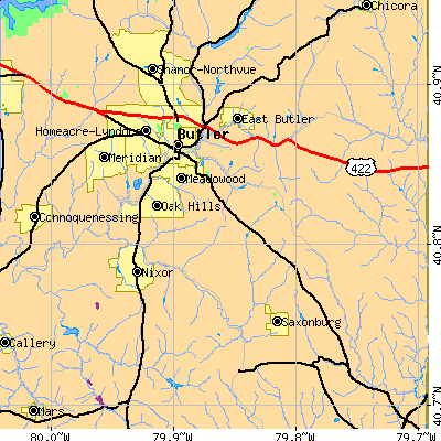 Zip code 16002 close-up map
