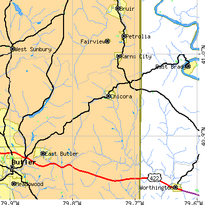 Zip code 16025 close-up map
