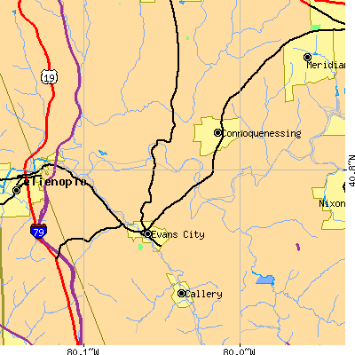 Zip code 16033 close-up map