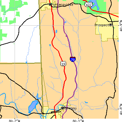 Zip code 16037 close-up map
