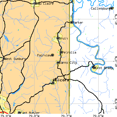 Zip code 16041 close-up map