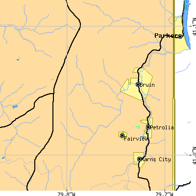 Zip code 16050 close-up map
