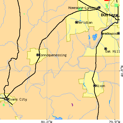 Zip code 16053 close-up map