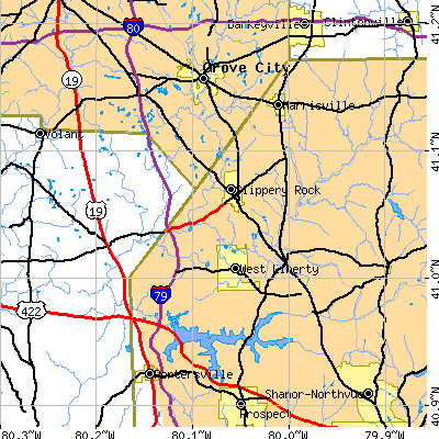 Zip code 16057 close-up map